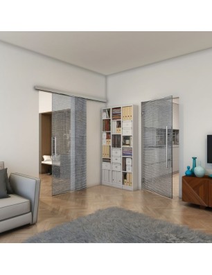 Glasschiebetür SLIM-LINE - Fineprint Model 046 Weiss auf Grauglas