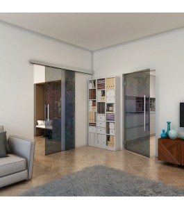 Glasschiebetür SLIM-LINE - Fineprint Model 047 Verlauf auf Grauglas
