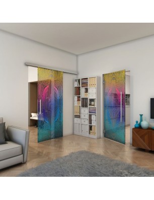 Glasschiebetür SLIM-LINE - Fineprint Model 048 Verlauf auf Grauglas