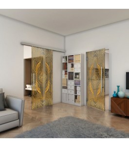 Glasschiebetür SLIM-LINE - Fineprint Model 048 Gold auf Grauglas