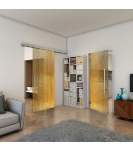 Glasschiebetür SLIM-LINE - Fineprint Model 050 Gold auf Grauglas