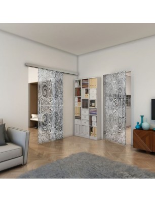 Glasschiebetür SLIM-LINE - Fineprint Model 051 Weiss auf Grauglas