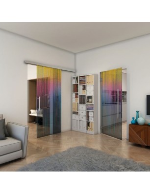 Glasschiebetür SLIM-LINE - Fineprint Model 052 Verlauf auf Grauglas