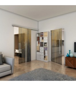 Glasschiebetür SLIM-LINE - Fineprint Model 052 Gold auf Grauglas