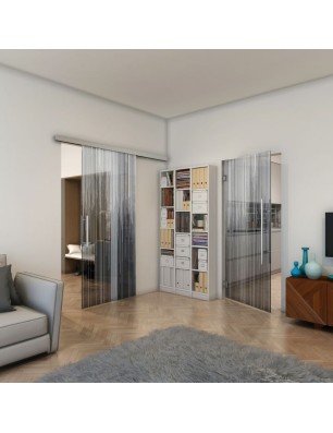 Glasschiebetür SLIM-LINE - Fineprint Model 052 Weiss auf Grauglas