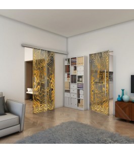 Glasschiebetür SLIM-LINE - Fineprint Model 056 Gold auf Grauglas