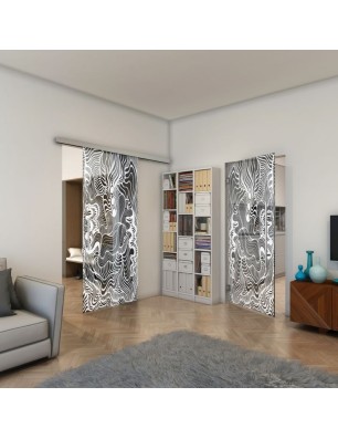 Glasschiebetür SLIM-LINE - Fineprint Model 056 Weiss auf Grauglas