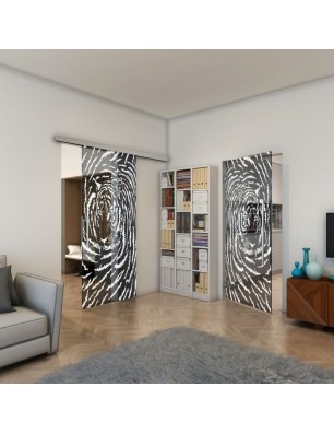 Glasschiebetür SLIM-LINE - Fineprint Model 057 Weiss auf Grauglas