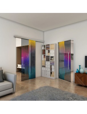 Glasschiebetür SLIM-LINE - Fineprint Model 059 Verlauf auf Grauglas