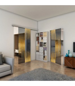 Glasschiebetür SLIM-LINE - Fineprint Model 059 Gold auf Grauglas