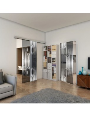 Glasschiebetür SLIM-LINE - Fineprint Model 059 Weiss auf Grauglas