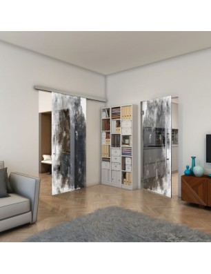 Glasschiebetür SLIM-LINE - Fineprint Model 061 Weiss auf Grauglas