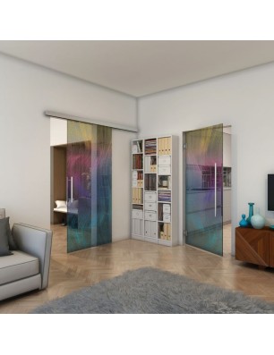 Glasschiebetür SLIM-LINE - Fineprint Model 062 Verlauf auf Grauglas