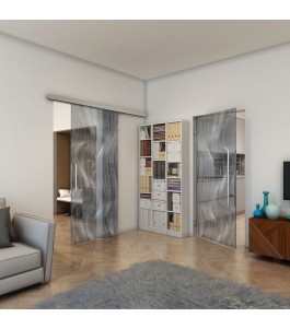Glasschiebetür SLIM-LINE - Fineprint Model 062 Weiss auf Grauglas