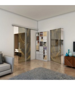 Glasschiebetür SLIM-LINE - Fineprint Model 066 Gold auf Grauglas