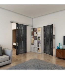 Glasschiebetür SLIM-LINE - Fineprint Model 067 Schwarz auf Grauglas