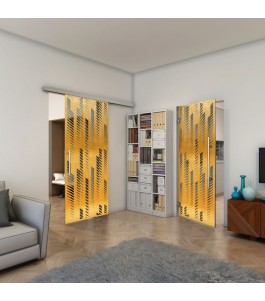 Glasschiebetür SLIM-LINE - Fineprint Model 067 Gold auf Grauglas