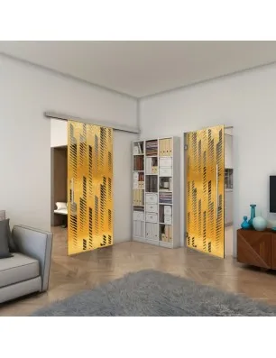 Glasschiebetür SLIM-LINE - Fineprint Model 067 Gold auf Grauglas