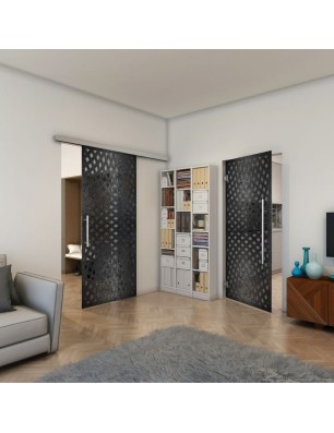 Glasschiebetür SLIM-LINE - Fineprint Model 068 Schwarz auf Grauglas