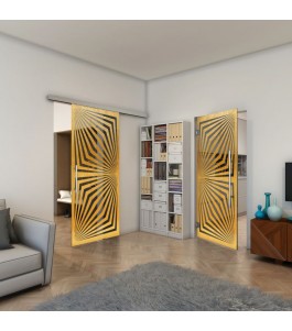 Glasschiebetür SLIM-LINE - Fineprint Model 070 Gold auf Grauglas
