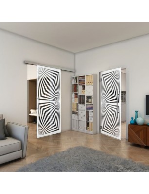 Glasschiebetür SLIM-LINE - Fineprint Model 070 Weiss auf Grauglas