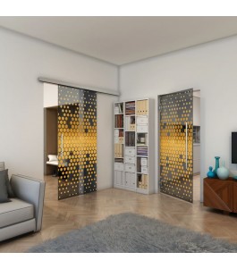 Glasschiebetür SLIM-LINE - Fineprint Model 072 Gold auf Grauglas