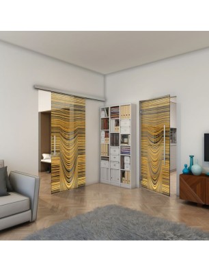 Glasschiebetür SLIM-LINE - Fineprint Model 073 Gold auf Grauglas