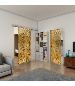 Glasschiebetür SLIM-LINE - Fineprint Model 074 Gold auf Grauglas