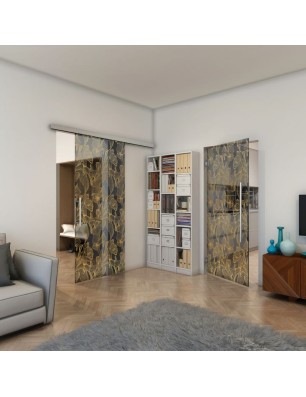 Glasschiebetür SLIM-LINE - Fineprint Model 077 Gold auf Grauglas
