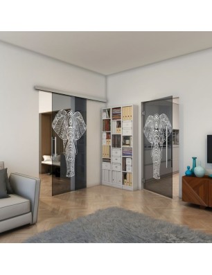 Glasschiebetür SLIM-LINE - Fineprint Model 078 Weiss auf Grauglas