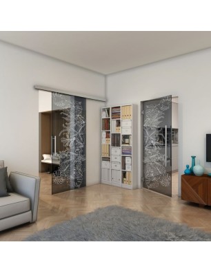 Glasschiebetür SLIM-LINE - Fineprint Model 082 Weiss auf Grauglas