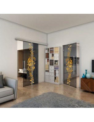 Glasschiebetür SLIM-LINE - Fineprint Model 085 Gold auf Grauglas