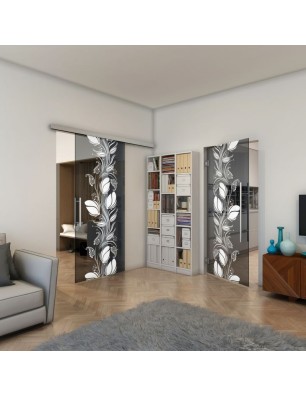 Glasschiebetür SLIM-LINE - Fineprint Model 086 Weiss auf Grauglas