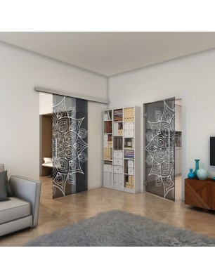 Glasschiebetür SLIM-LINE - Fineprint Model 088 Weiss auf Grauglas
