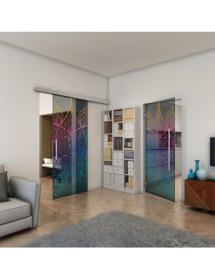 Glasschiebetür SLIM-LINE - Fineprint Model 089 Verlauf auf Grauglas