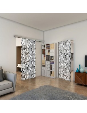 Glasschiebetür SLIM-LINE - Fineprint Model 091 Weiss auf Grauglas