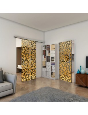 Glasschiebetür SLIM-LINE - Fineprint Model 093 Gold auf Grauglas