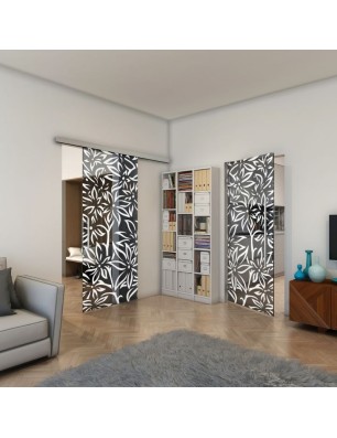 Glasschiebetür SLIM-LINE - Fineprint Model 095 Weiss auf Grauglas