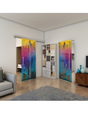 Glasschiebetür SLIM-LINE - Fineprint Model 097 Verlauf auf Grauglas