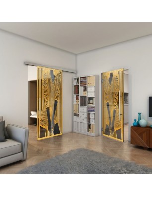 Glasschiebetür SLIM-LINE - Fineprint Model 097 Gold auf Grauglas