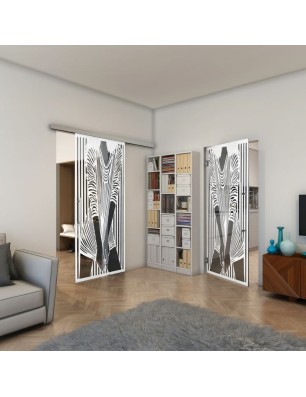 Glasschiebetür SLIM-LINE - Fineprint Model 097 Weiss auf Grauglas
