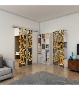 Glasschiebetür SLIM-LINE - Fineprint Model 099 Gold auf Grauglas