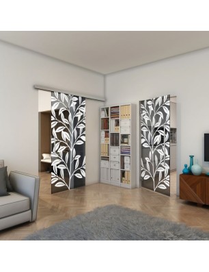 Glasschiebetür SLIM-LINE - Fineprint Model 099 Weiss auf Grauglas