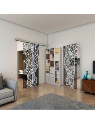 Glasschiebetür SLIM-LINE - Fineprint Model 105 Weiss auf Grauglas