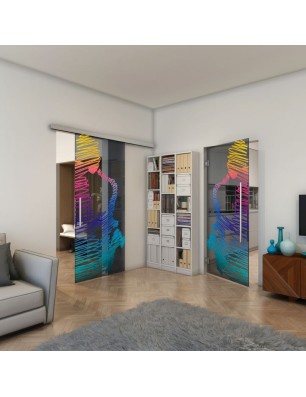 Glasschiebetür SLIM-LINE - Fineprint Model 106 Verlauf auf Grauglas