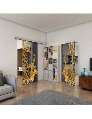 Glasschiebetür SLIM-LINE - Fineprint Model 106 Gold auf Grauglas