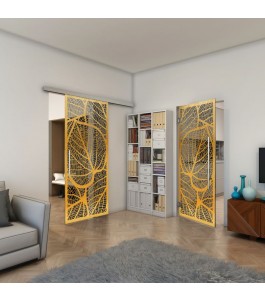 Glasschiebetür SLIM-LINE - Fineprint Model 107 Gold auf Grauglas