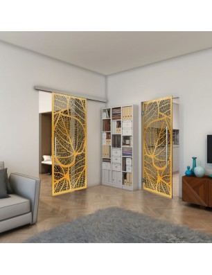 Glasschiebetür SLIM-LINE - Fineprint Model 107 Gold auf Grauglas