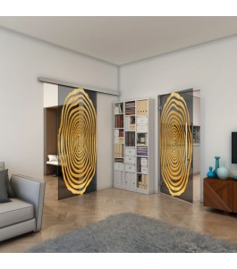 Glasschiebetür SLIM-LINE - Fineprint Model 109 Gold auf Grauglas