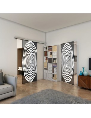 Glasschiebetür SLIM-LINE - Fineprint Model 109 Weiss auf Grauglas